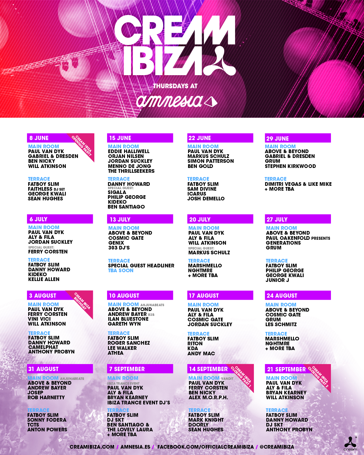 Cream Amnesia Opening Party Tickets 2017