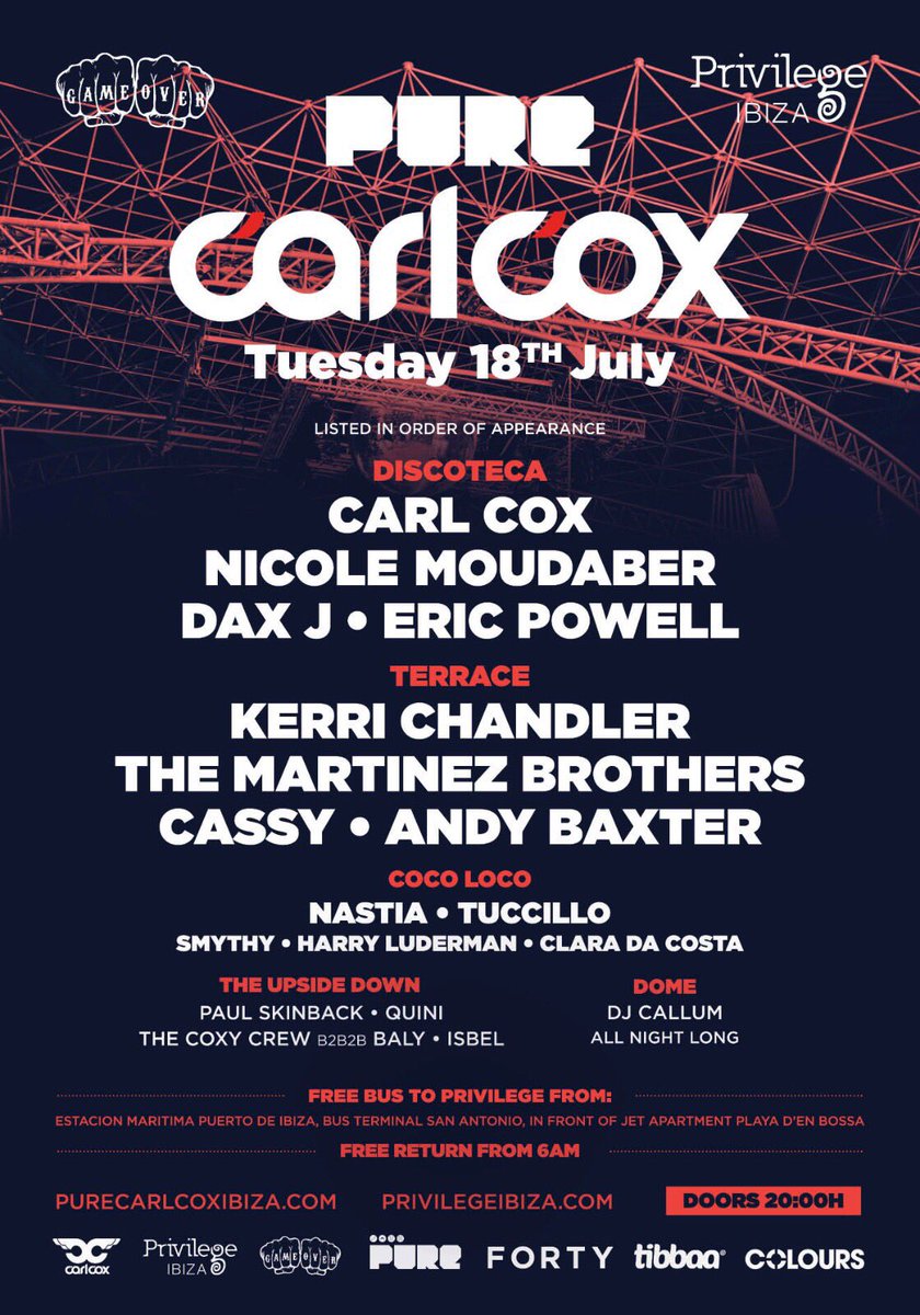 Pure Carl Cox Privilege Ibiza 2017 Tickets
